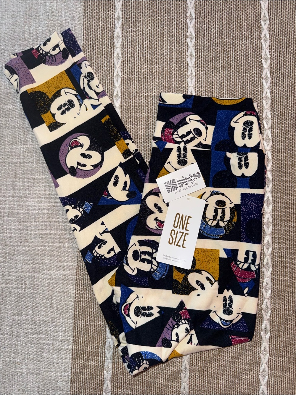 LuLaRoe One Size Leggings Cream Navy Yellow Pink Black Mickey Print